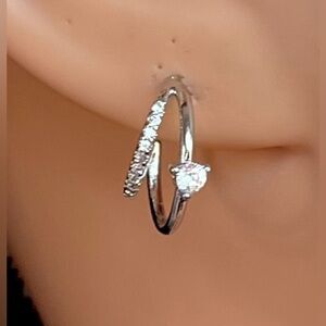 Earrings silver tone clear rhinestones post huggies (EUC) jewelry